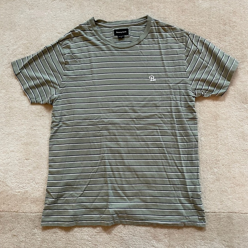 Barney Cools Mens Sage Green Striped Short Sleeve Crew Neck T-Shirt Small
